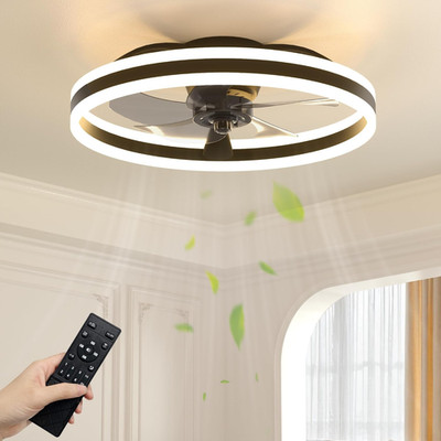 50cm Decken Ventilator Leuchte schwarz Fernbedienung 6 Geschwindigkeiten dimmbar LED leise modern