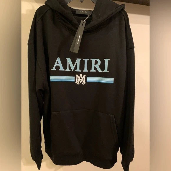 Felpa con cappuccio pullover AMIRI blu MA BAR LOGO nero taglia L nuova