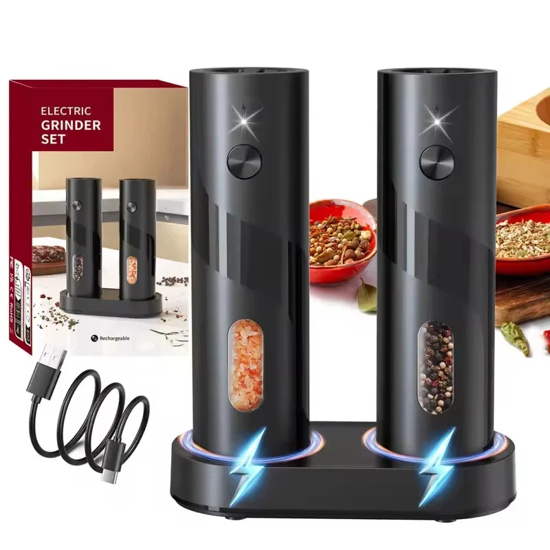 2Pcs Electric Salt And Pepper Grinder Rechargeable Spice Grinders Set 110ml Capa
