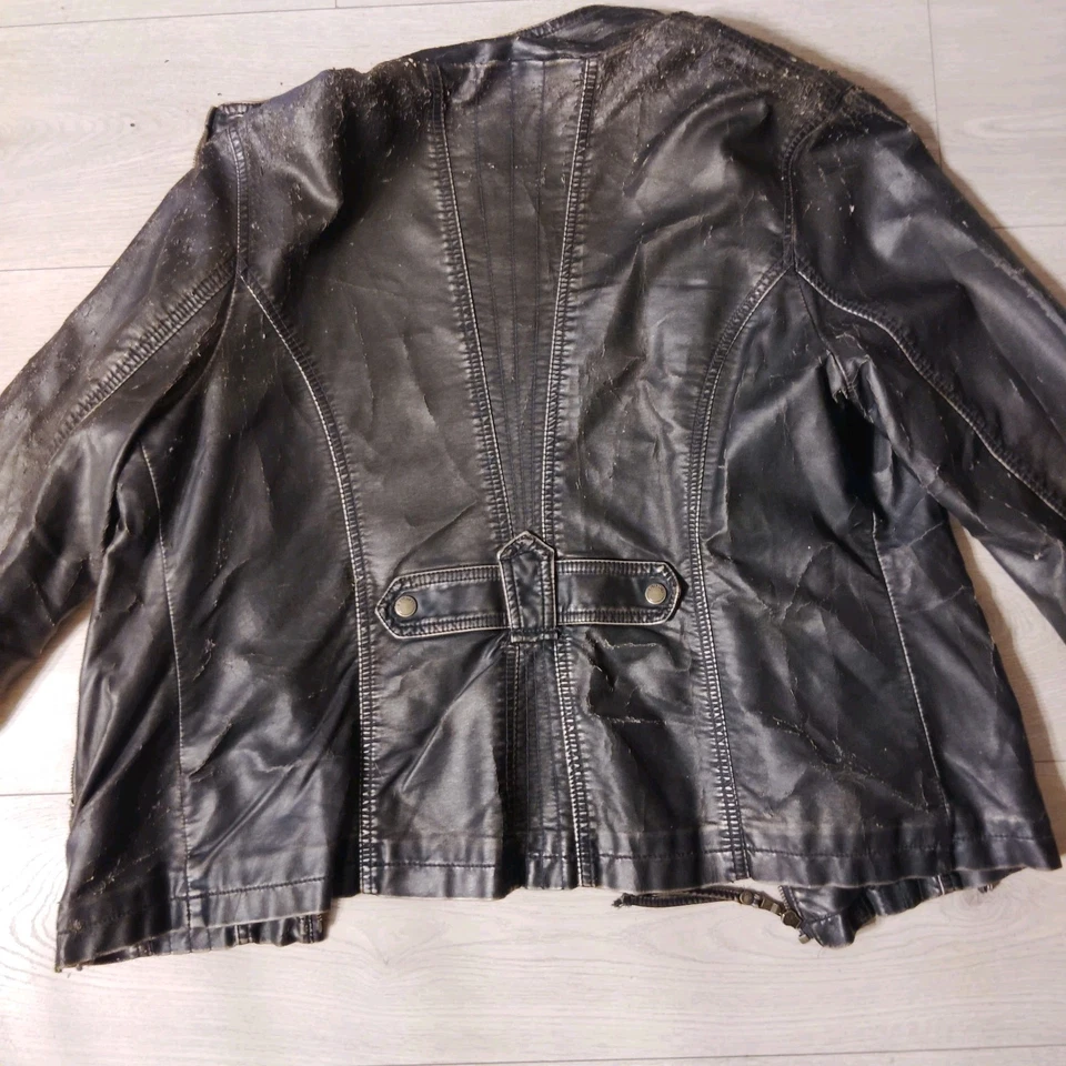 Chaqueta Big Chill Vintage Para Mujer XLarge Suave Negra Imitación Cuero con Bolsillo con Cremallera Foto 3 de 4