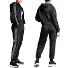 Adidas Damen Jogginganzug Trainingsanzug Crop Jacke Hoodie Hose schwarz silber