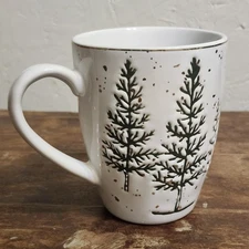 Potter's Studio Embossed Evergreen Pine Fir Tree Green Gold Speckled Mug Cup