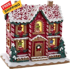 Kurt S. Adler Battery-Operated LED Music Box Gingerbread House, Multicolored 