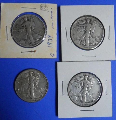 Lot (4) Walking Liberty Half Dollars... 1939, 1944, 1945, 1947... Good condition