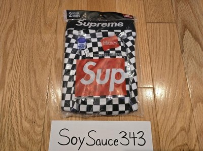 2-PACK) NEW SUPREME X HANES BOXER BRIEFS CHECKERED BLACK WHITE