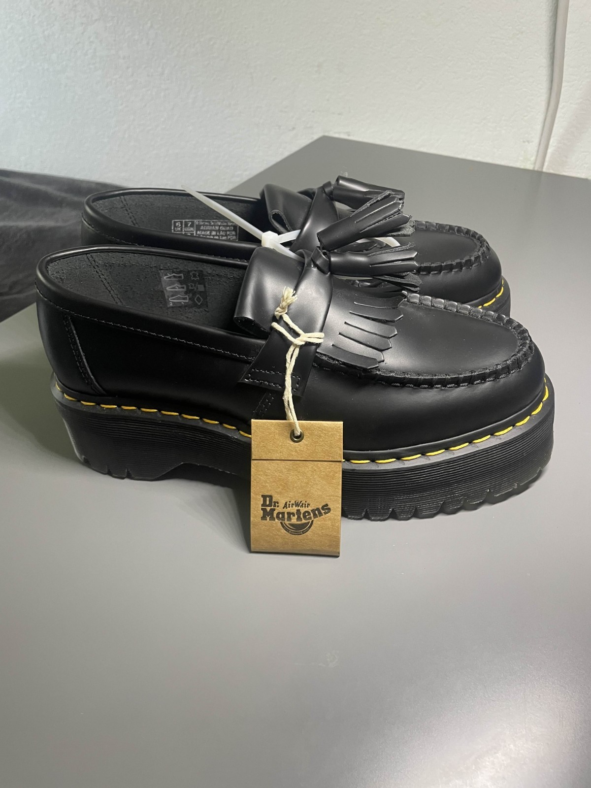 NEW Womens 7 and 8 Dr. Martens Adrian Quad Black Leather Tassel Fringe Loafers