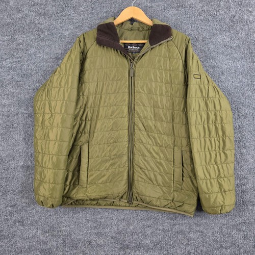 Barbour Jacket Mens Medium B Intl Level Hooded Quilt Green Performance Outdoor