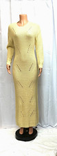 Women’s Beige Solid Knit Maxi Dress Round Neck Long Sleeve Cut-Out L