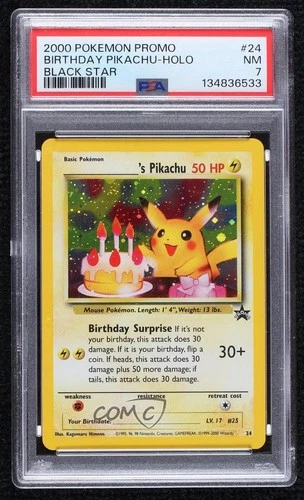 Birthday Pikachu Holo Pokemon WOTC Black Star PSA 7 1999