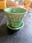 Vintage McCoy Quilted Planter Attached Saucer Green Leaf Floral Roses MCM