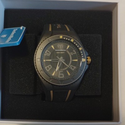 TechnoMarine Men's Analog 50m Black/Gold Steel 45mm Case Rubber Strap Watch Box