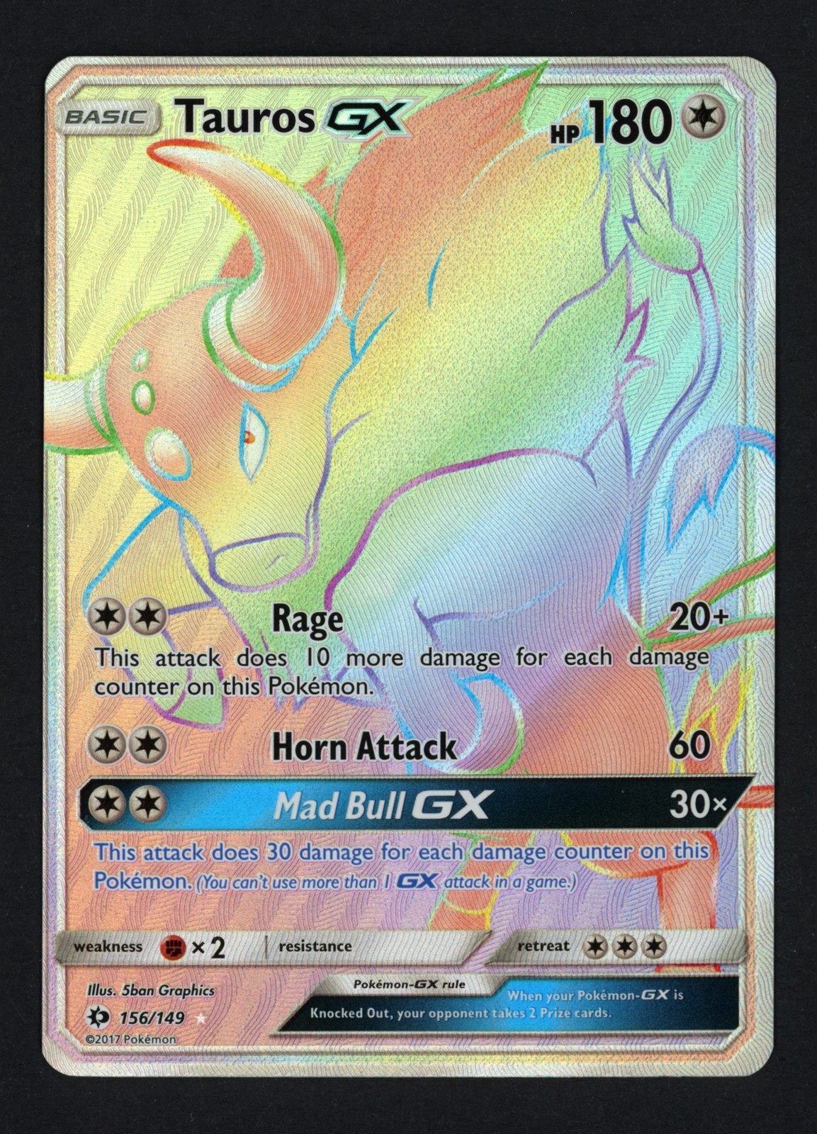 Tauros GX 156/149 SM Base Set Holofoil Secret Rare Pokemon TCG