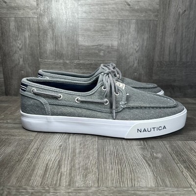 Nautica Boat Shoes Mens 11 Grey Canvas Casual Nautical Loafers NEW