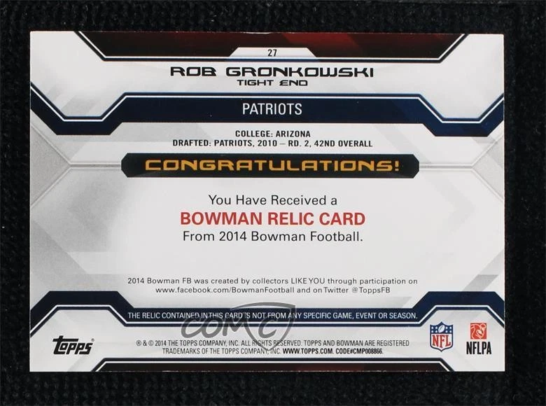 2014 Bowman Relics Blue /99 Rob Gronkowski #27 - Image 2 of 2
