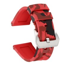 Silicone Watch Bands 26mm Soft Watch Band with Silver Buckle, Camo Red