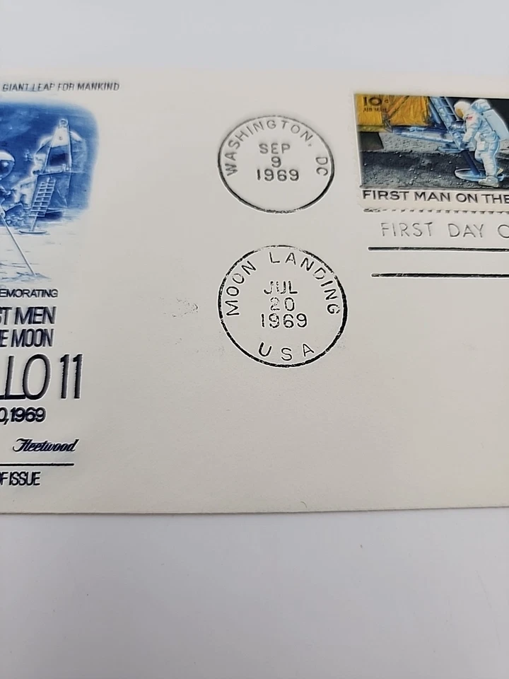 1969 Apollo 11 Moon Landing First Day Issue Fleetwood Double Postmark Stamped  - Image 3 of 4