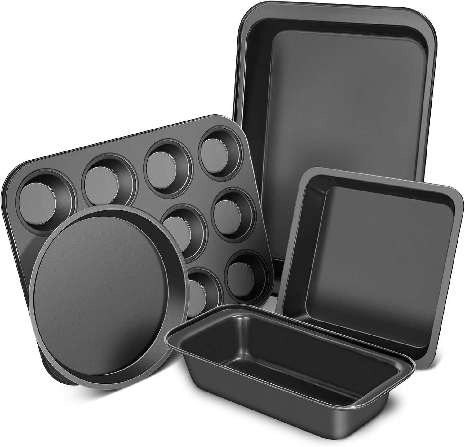 Baking Pans Set Carbon Steel Nonstick 5 Piece Bakeware Includes Round Square
