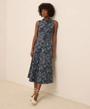 Pact Fit And Flare Cowl Neck Dress W5H Meadow Midnight Blue Size S