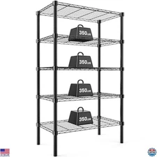 DUMOS 5 Tier Metal Wire Rack Shelf Heavy Duty Standing Shelves Adjustable Steel