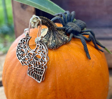 Silver Filigree Sugar Skull Hook Eye Earrings Day of the Dead Jewelry New