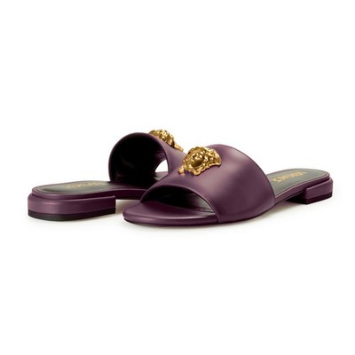 Versace Women's Plum Purple Gold Medusa Heeled Sandals Mules Shoes US 6 IT 36