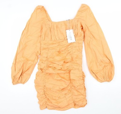 In the Style Damen orange 100 % Baumwolle Bleistiftkleid Größe 6 quadratischer Ausschnitt Reißverschluss