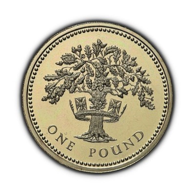 GREAT BRITAIN. 1987, 1 Pound - Elizabeth II, Heraldic Emblem English Oak Proof 1
