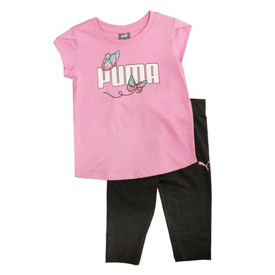 PUMA 2 Pc Crew Neck Short Sleeve T-Shirt  Capri Leggings Set Toddler Girls Size