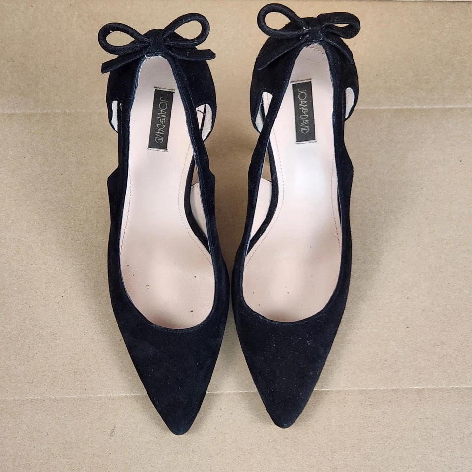 Zapatos de salón Joan & David negros de gamuza con tiras para mujer talla 9M punta puntiaguda lazo aguja Foto 3 de 4