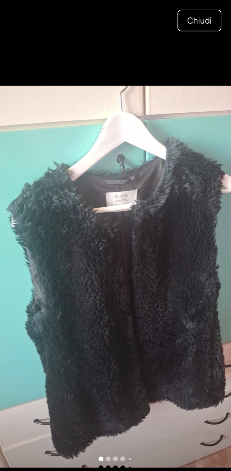 Gilet donna in visone nero con tasche, senza maniche, taglia unica (44/46)