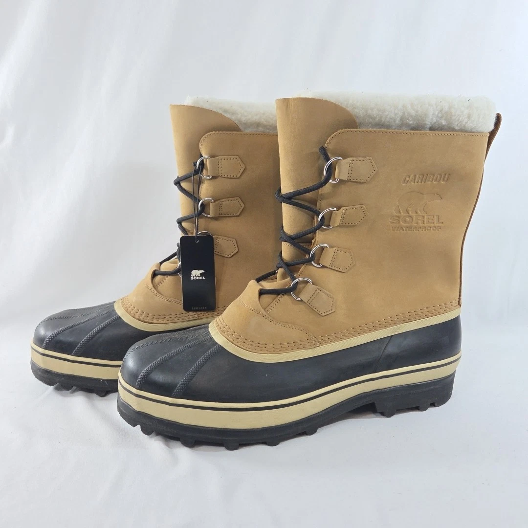 Sorel Caribou Winter Waterproof Lined Boots Leather Rubber Men Size 17 MEN'S Tan
