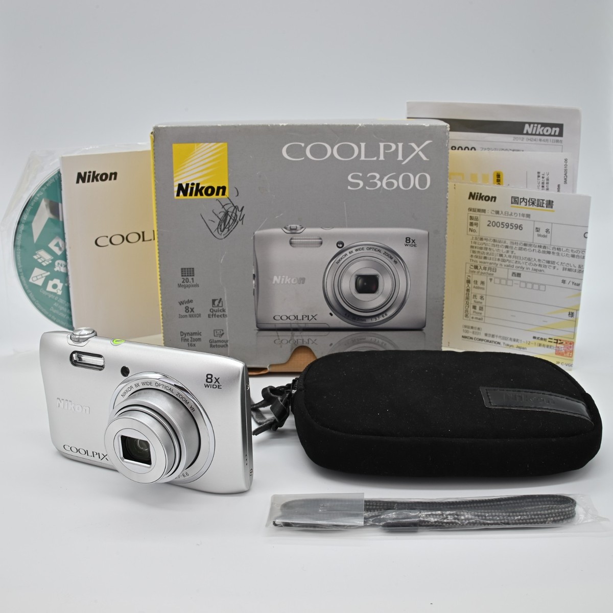 Near Mint] Nikon Coolpix S3600 Silver 20.1MP 8x Zoom Digital