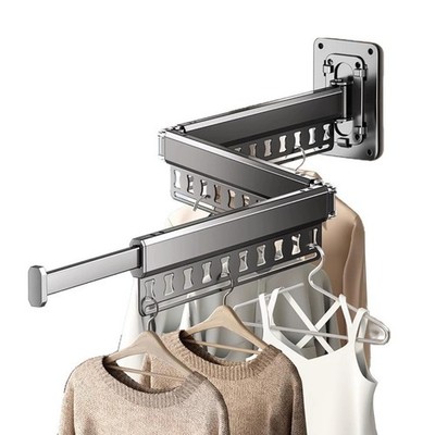 Clothes Drying Rack Wall-Mounted, 3-Fold Retractable Clothes Hanger with Wind...