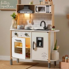 Play Kitchen for Kids, Wooden Kids Play Kitchen Playset Chef Pretend Play Set fo