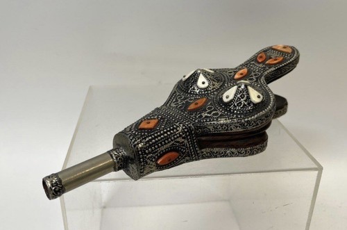 Vintage Moroccan air Blower Handcrafted Bone Camel Berber Engraved Brass Artisan - Picture 2 of 6