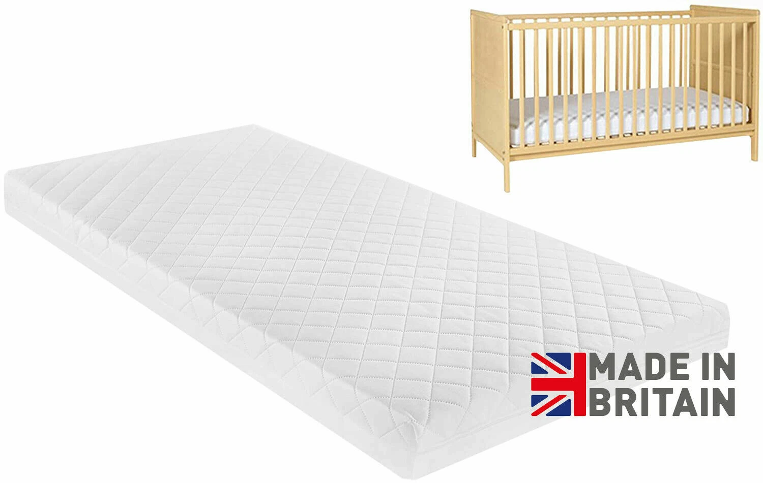 Baby Crib Cot Mattress Hypoallergenic 100% Cotton Baby Safe Cover - 95x65x5cm