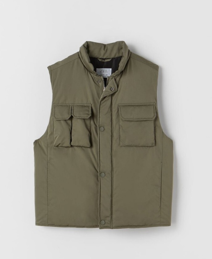 Zara Boys Jungen Utility Weste mit hohem Kragen Khaki Grün 130