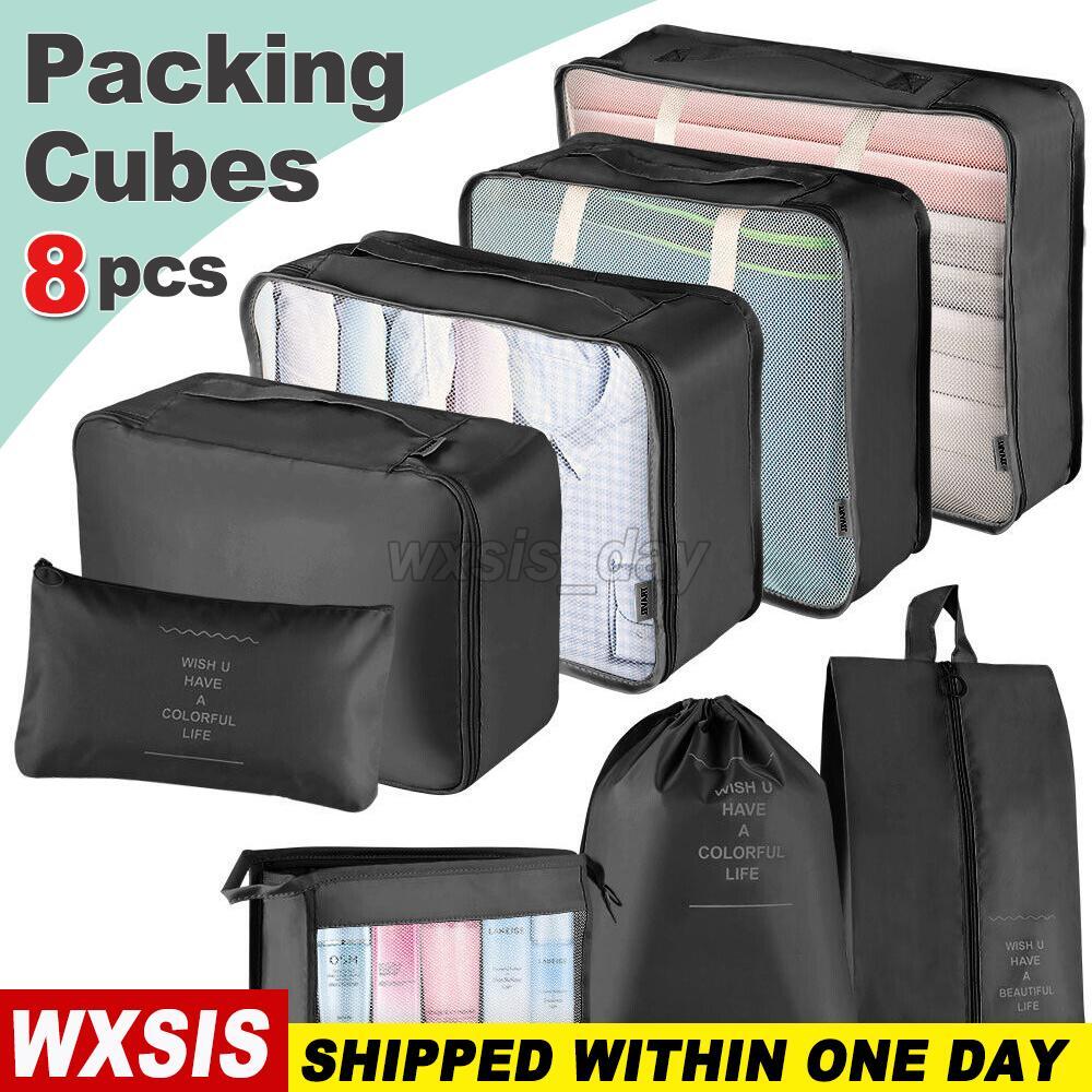 8Pcs Packing Cubes Luggage Storage Organiser Compression Travel Suitcase Bag-image
