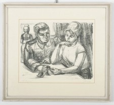 37423 - DDR-Kunst Liebespaar. Kohlezeichnung, links unten bezeichnet, rechts sig