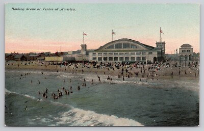 Bathing Scene at Venice Of America Los Angeles California 1910s Postcard Beach