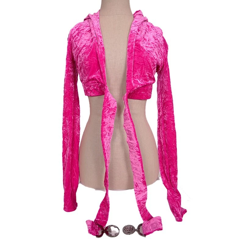 taglia 38 NUOVA $1 625 VERSACE RUNWAY Jersey Velluto Rosa AVVOLGENTE IN GIRO MEDUSA TOP