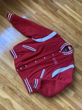 Vintage Varsity Jacket Made in USA Wool Leather Red White Bomber Corvette