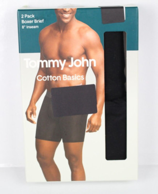 Tommy John Men's 8'' Boxer Briefs 2 Pack Cotton Basics M Medium Black Black