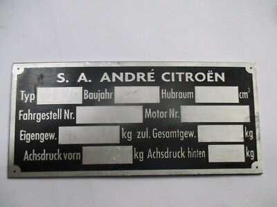 Plaque de Constructeur Citroën 78 x 33 x 1mm sur Alu - Moteur 2cv AM