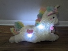 FAO Schwarz Glow Brights Toy Plush LED Sound White Unicorn 15" Stuffed Animal