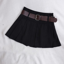 Girls Lady A-line Short Skirt Pleated Skater Belted Preppy Style Students Punk