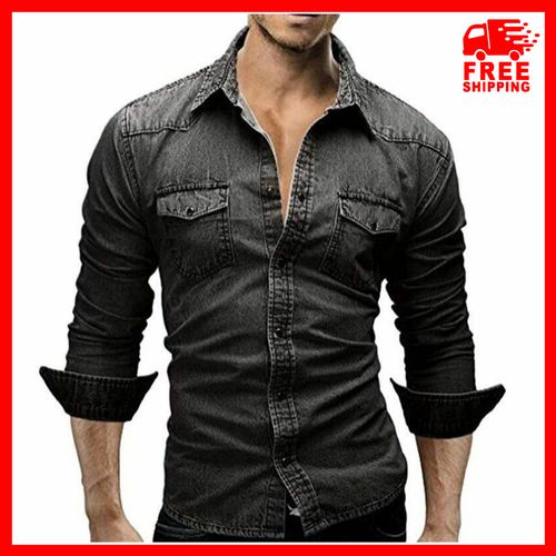 Camisa vaquera para hombre de algodón moda de otoño ajustada de manga larga  2021 | eBay