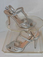 NINA SILVER JEWELED ACCENTED SANDALS SIZE 6.5 MEDIUM