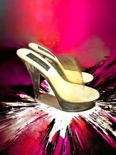 Pleaser Funtasma Shoes 8 Clear Lucite Platform High Heel Slides Vinyl Open Toe