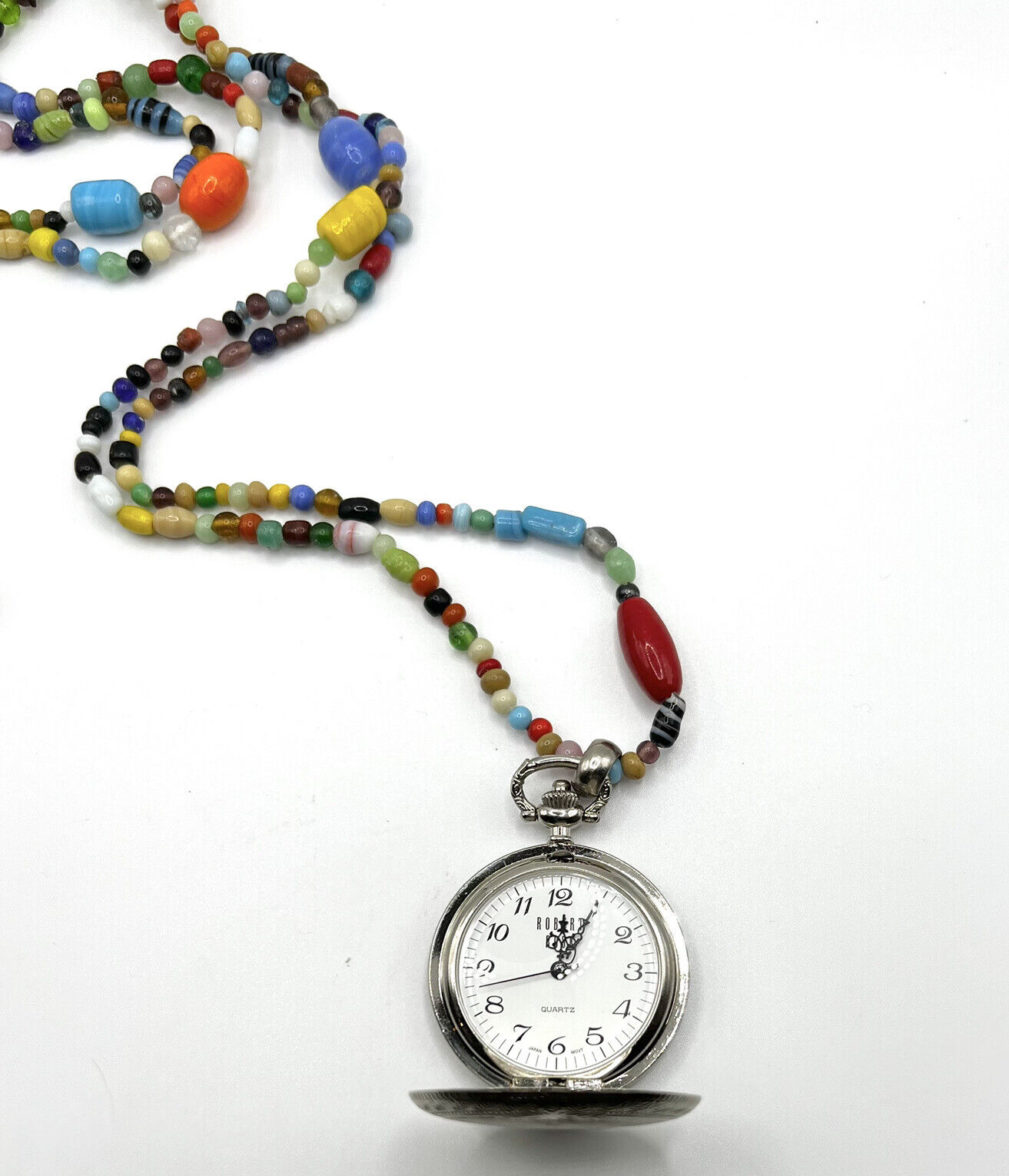 Robert Rose Pocket Watch On Glass Bead Chain
